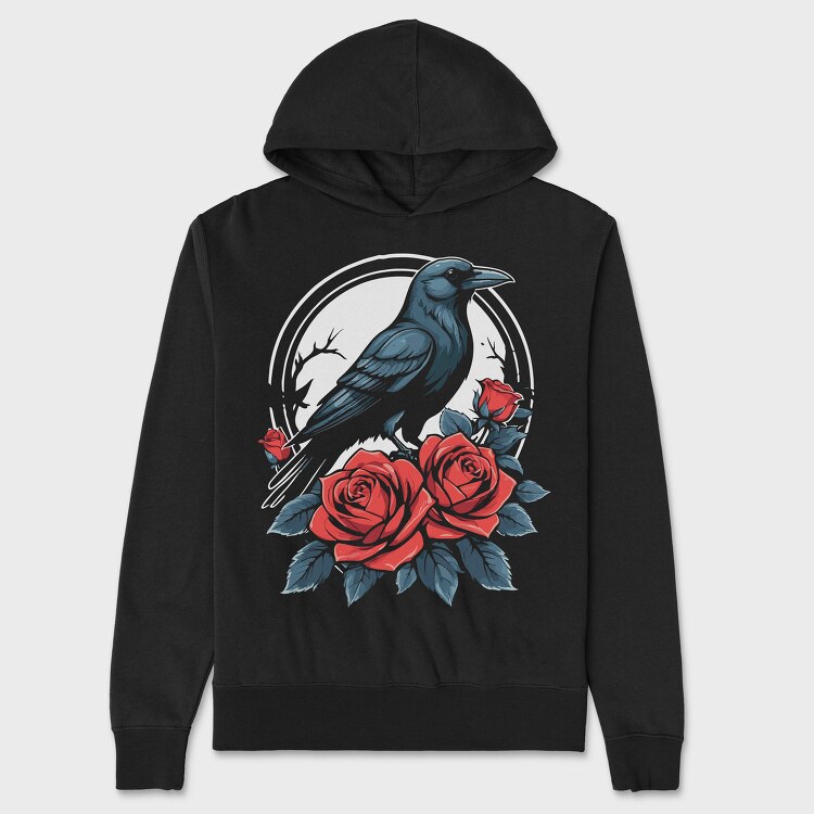 Enigmatic Crow And Roses, Hanorac Oversize Barbati (Unisex)