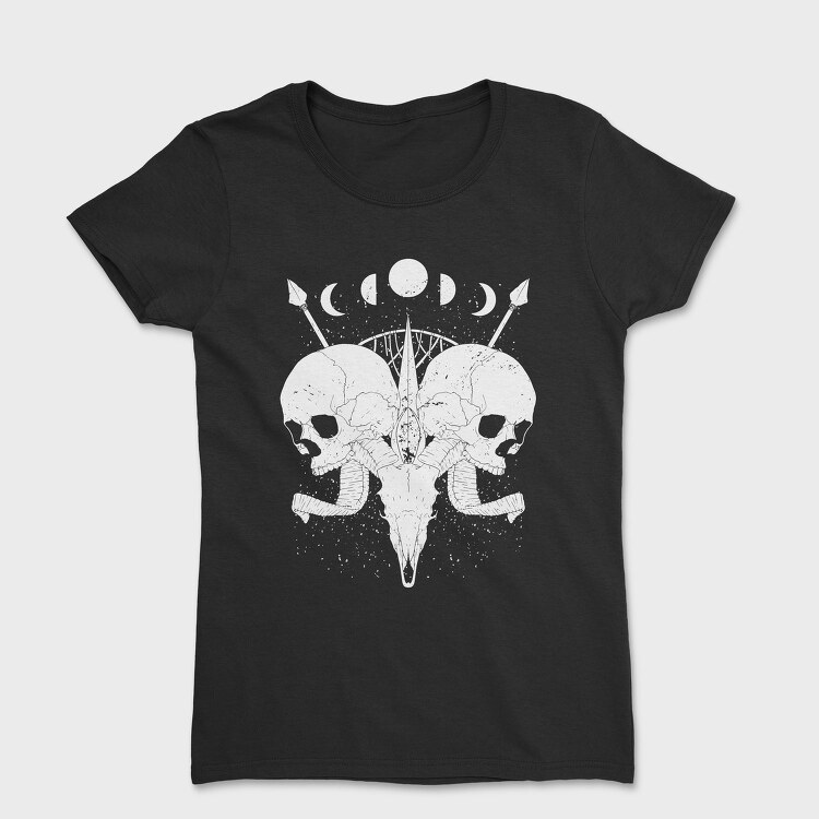 Esoteric Skulls Ram Human Moon Phases, Tricou Femei