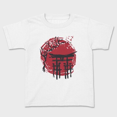 Japanese Temple Arch Ink With Tree, Tricou Copii