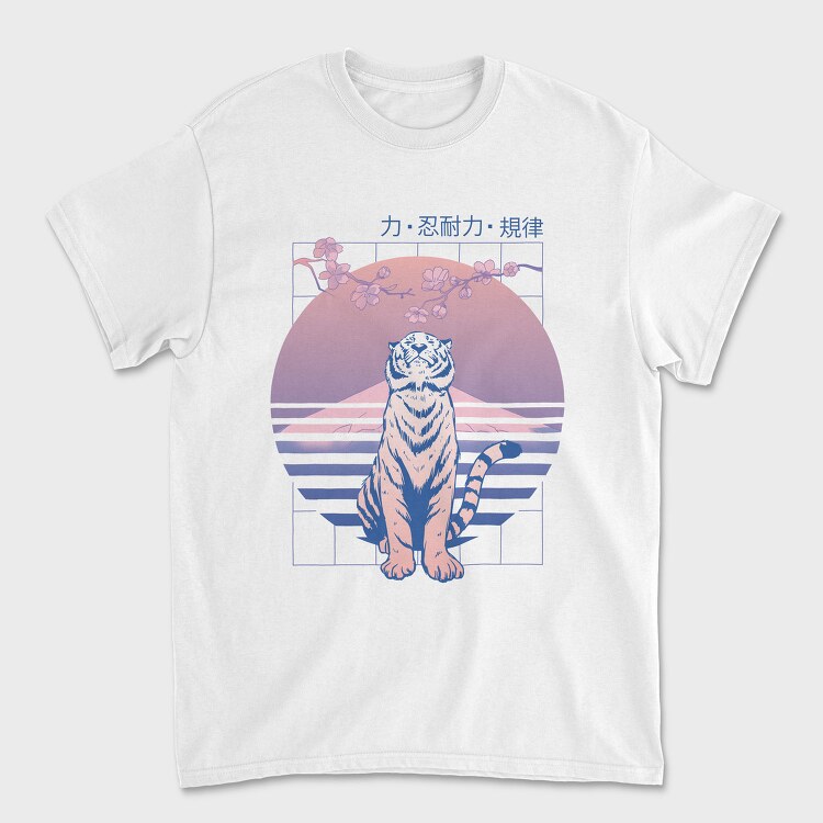 Japanese Tiger Looking Up Sakura, Tricou Barbati (Unisex)