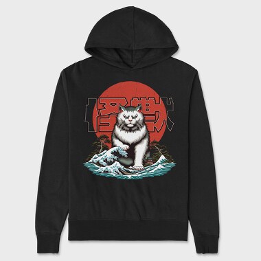 Japanese Wave Cat Catzilla, Hanorac Oversize Barbati (Unisex)