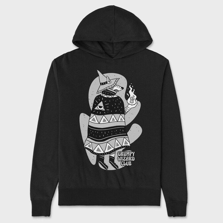 Cartoon Wizard Wolf Fantasy Grumpy Club, Hanorac Oversize Barbati (Unisex)