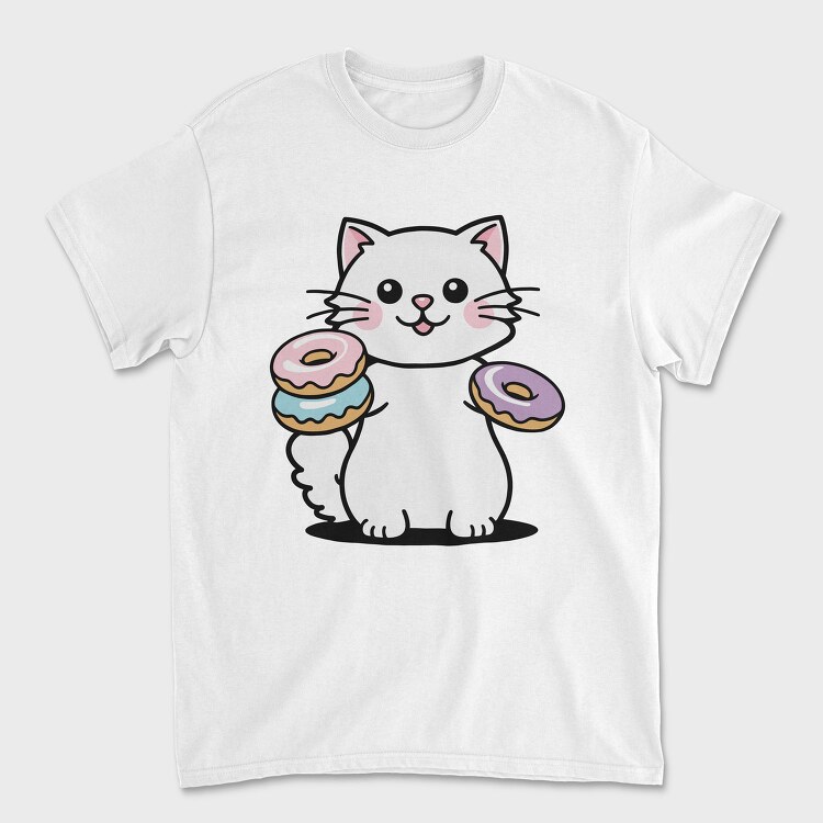 Cat And Donuts White Kitty, Tricou Barbati (Unisex)
