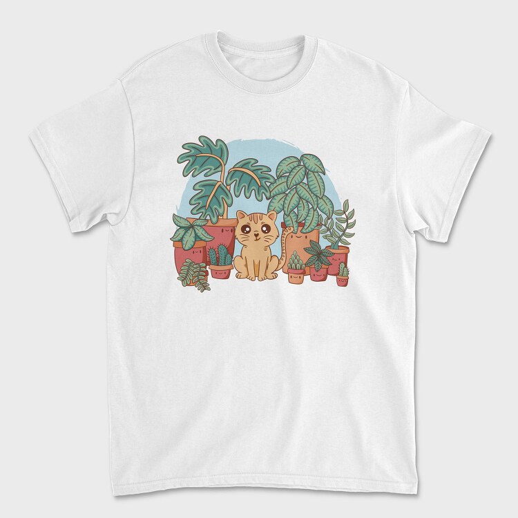 Cat And Plants, Tricou Barbati (Unisex)