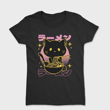Cat Eating Ramen Food Retro, Tricou Femei