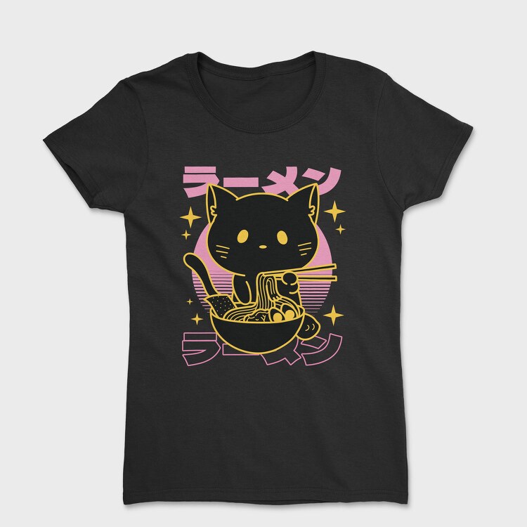 Cat Eating Ramen Food Retro, Tricou Femei