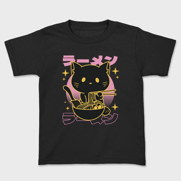 Cat Eating Ramen Food Retro, Tricou Copii