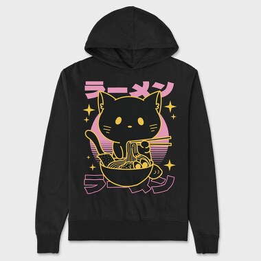 Cat Eating Ramen Food Retro, Hanorac Oversize Barbati (Unisex)