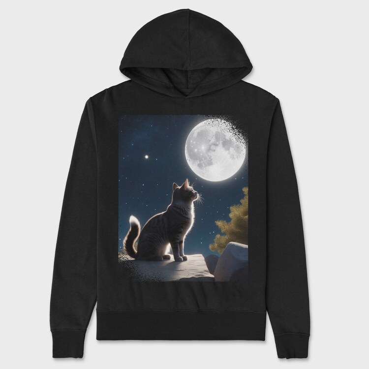 Cat Gazing At The Moon, Hanorac Oversize Barbati (Unisex)