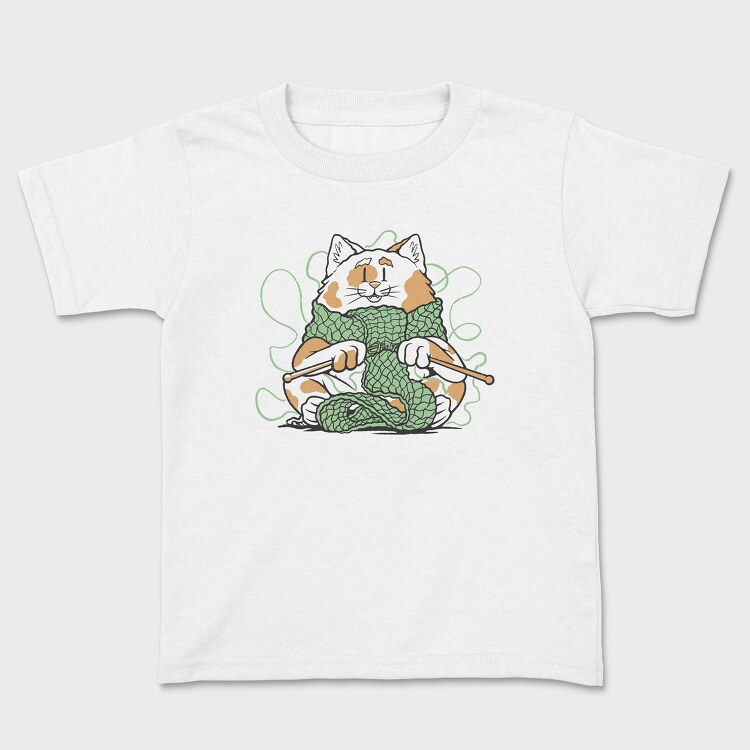 Cat Knitting Scarf Weave, Tricou Copii