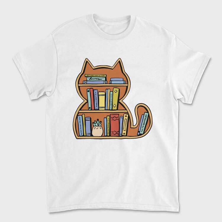 Cat Shaped Bookshelf, Tricou Barbati (Unisex)