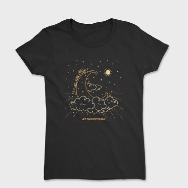 Dark Moon And Clouds Stars Sun Planets Tote, Tricou Femei