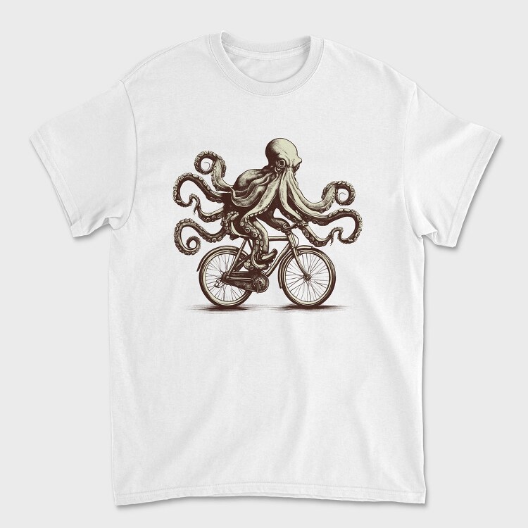 Octopus On Bicycle Ride, Tricou Barbati (Unisex)