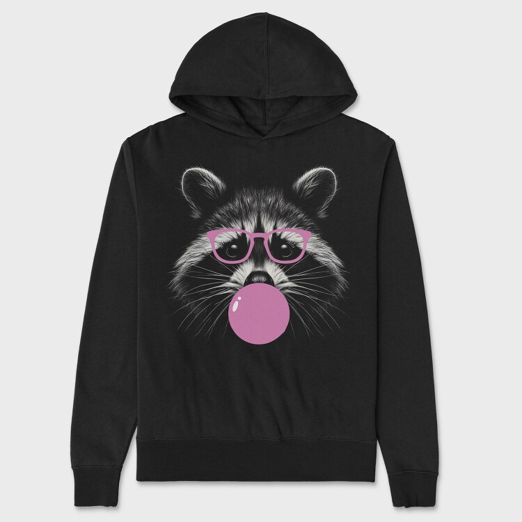 Funny Raccoon With Bubblegum And Glasses, Hanorac Oversize Barbati (Unisex)
