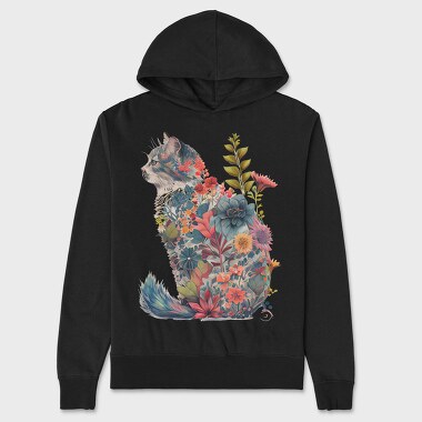 Floral Cat Silhouette Flower, Hanorac Oversize Barbati (Unisex)