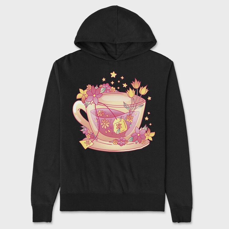 Floral Cup Of Tea Pink Kawaii, Hanorac Oversize Barbati (Unisex)