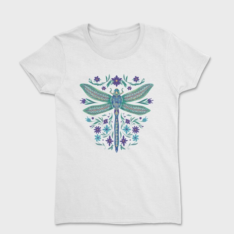 Floral Dragonfly Watercolor, Tricou Femei