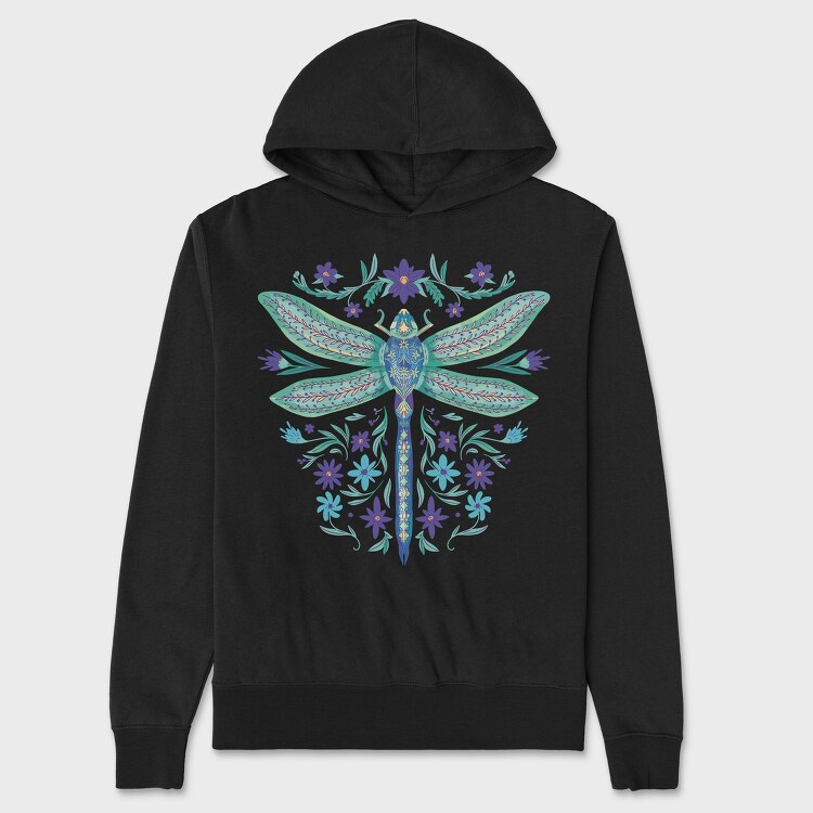 Floral Dragonfly Watercolor, Hanorac Oversize Barbati (Unisex)