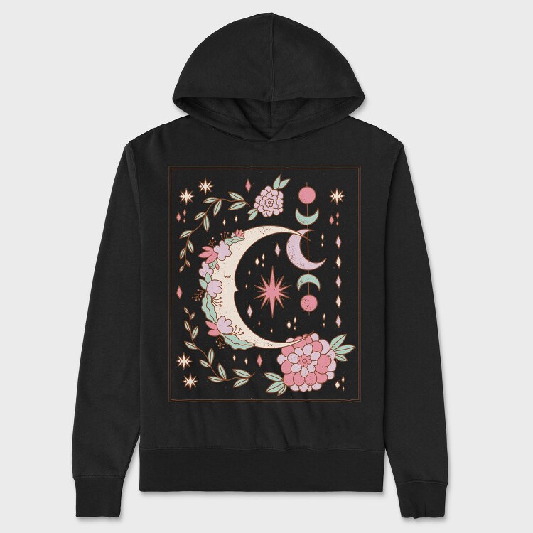 Floral Ornamental Moon Decoration, Hanorac Oversize Barbati (Unisex)