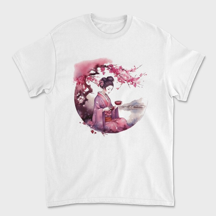 Geisha With Sakura Tea, Tricou Barbati (Unisex)