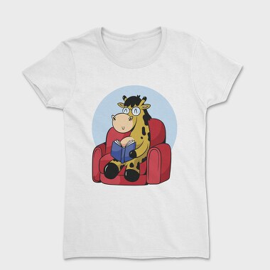 Giraffe Reading In Couch Jiraffe, Tricou Femei
