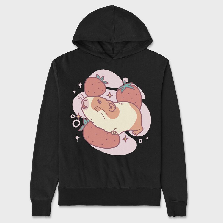 Guinea Pig And Strawberries Kawaii With, Hanorac Oversize Barbati (Unisex)