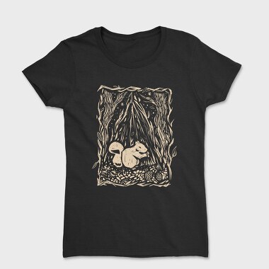 Squirrel Animal In Forest Lino Art, Tricou Femei