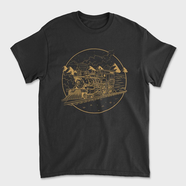 Steam Train Hand Drawn Locomotiv, Tricou Barbati (Unisex)