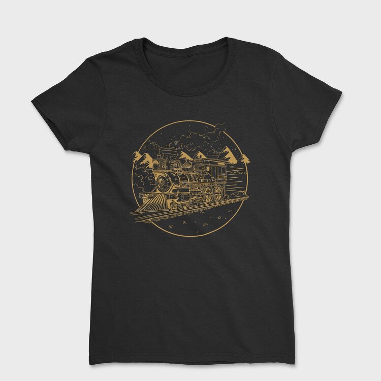 Steam Train Hand Drawn Locomotiv, Tricou Femei