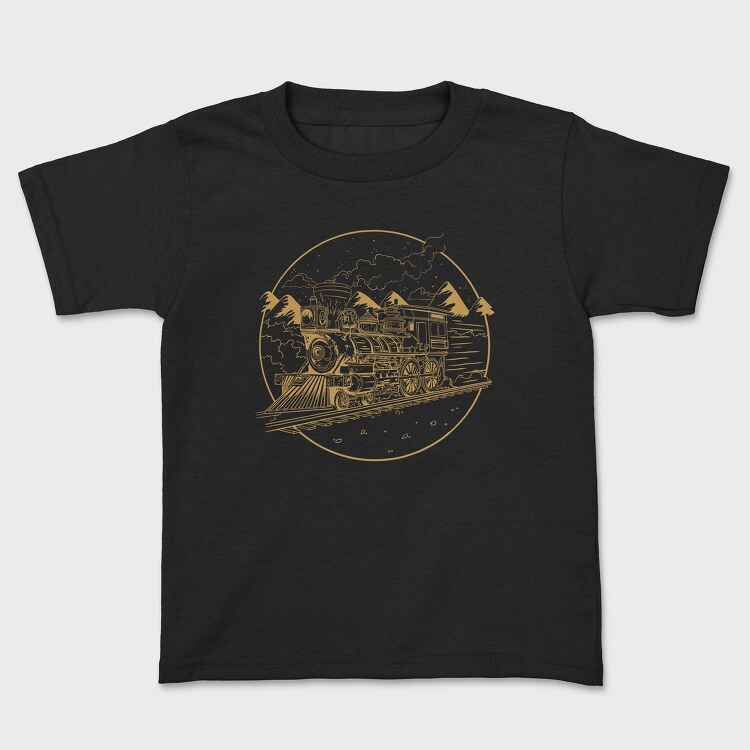 Steam Train Hand Drawn Locomotiv, Tricou Copii