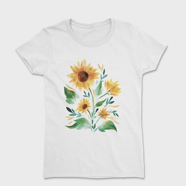 Sunflower Watercolor Flowers Leaves Tote, Tricou Femei