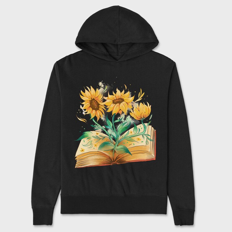 Sunflowers Coming Out Of Book Watercolor, Hanorac Oversize Barbati (Unisex)