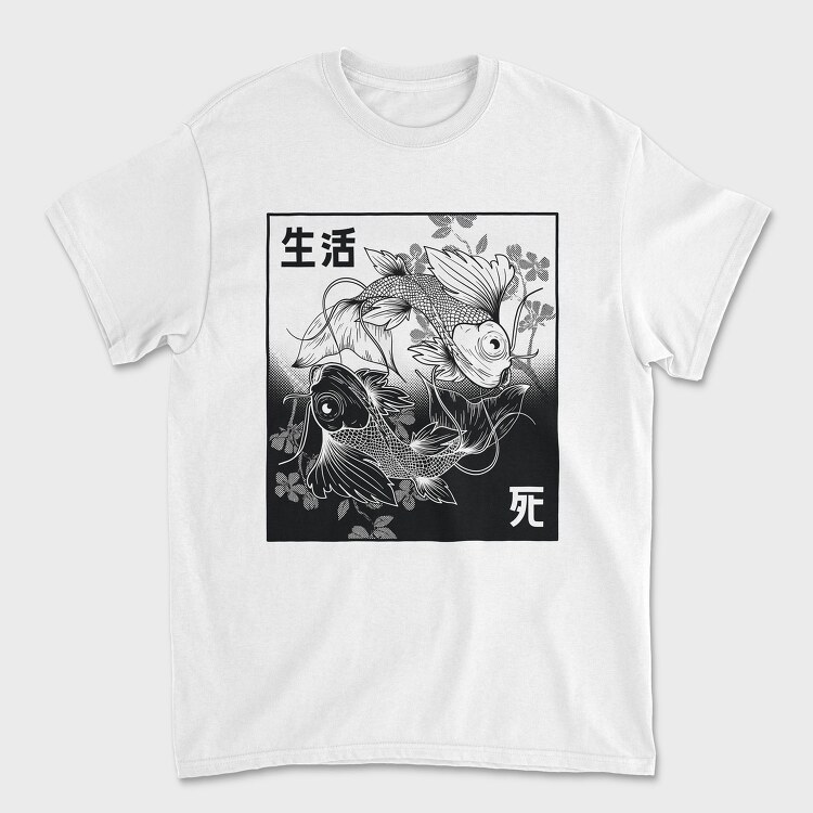 Koi Yin Yang Life Death Hand Drawn, Tricou Barbati (Unisex)