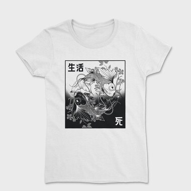 Koi Yin Yang Life Death Hand Drawn, Tricou Femei