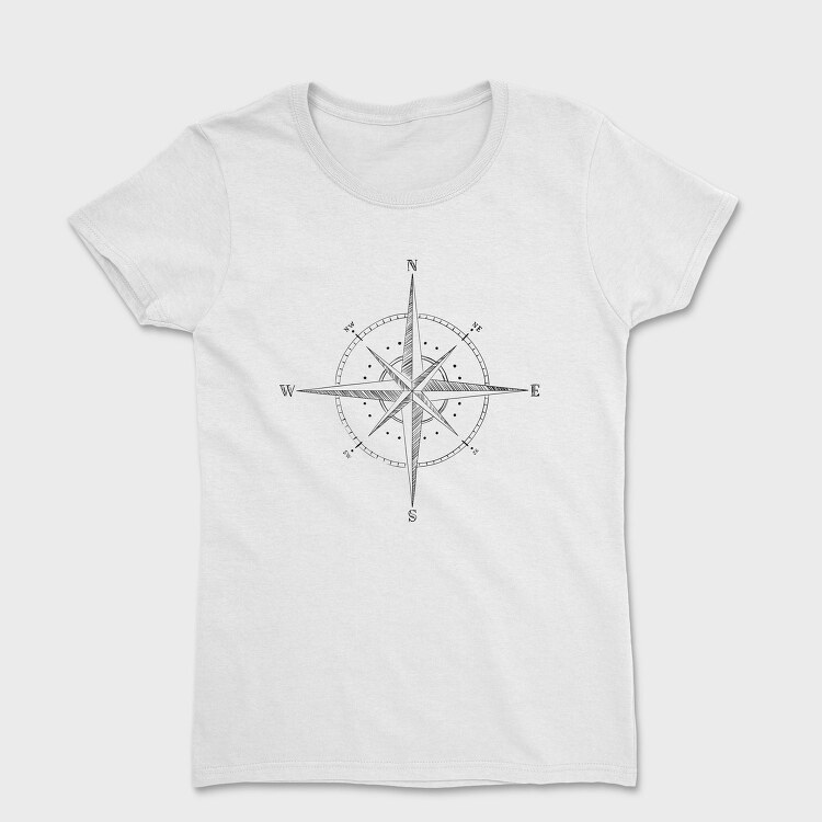 Hand Drawn Compass Rose Illustration, Tricou Femei
