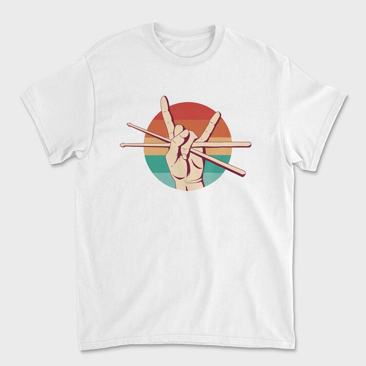 Hand Holding Drum Sticks Drummer Retro Sunset, Tricou Barbati (Unisex)