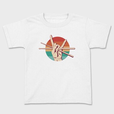 Hand Holding Drum Sticks Drummer Retro Sunset, Tricou Copii