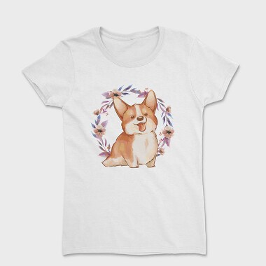 Happy Corgi Dog Watercolor Pillow, Tricou Femei