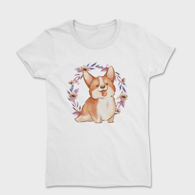 Happy Corgi Dog Watercolor Pillow, Tricou Femei