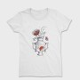Tattoo Floral Vase Chrysanthemum Moon Red Black, Tricou Femei
