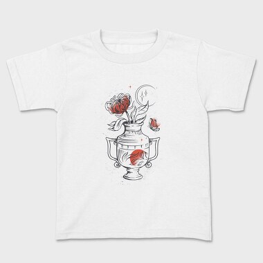 Tattoo Floral Vase Chrysanthemum Moon Red Black, Tricou Copii