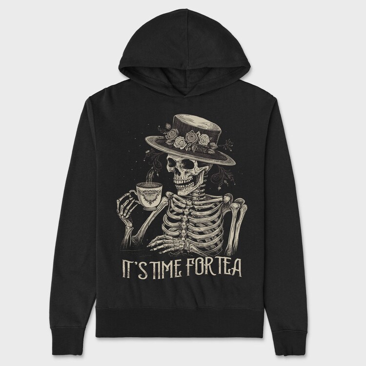 Tea Time Skeleton Grunge, Hanorac Oversize Barbati (Unisex)