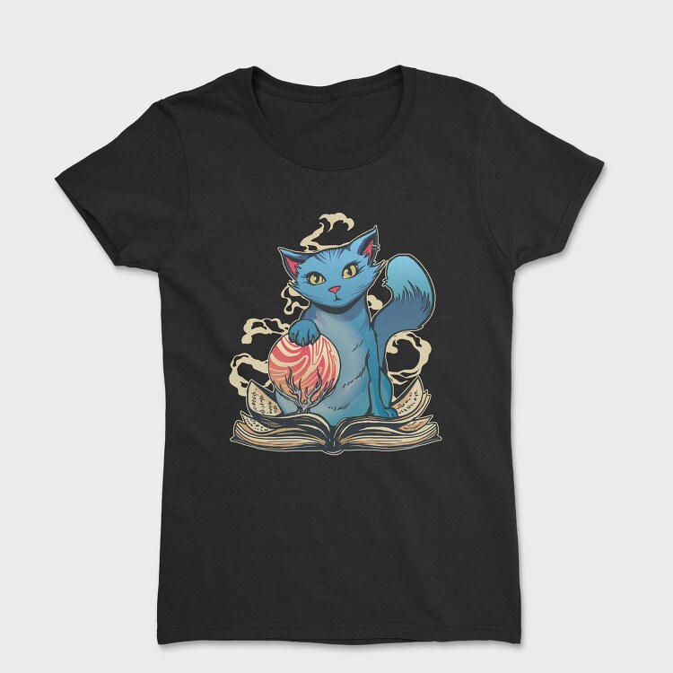 Magical Cat With Book Whimsical, Tricou Femei