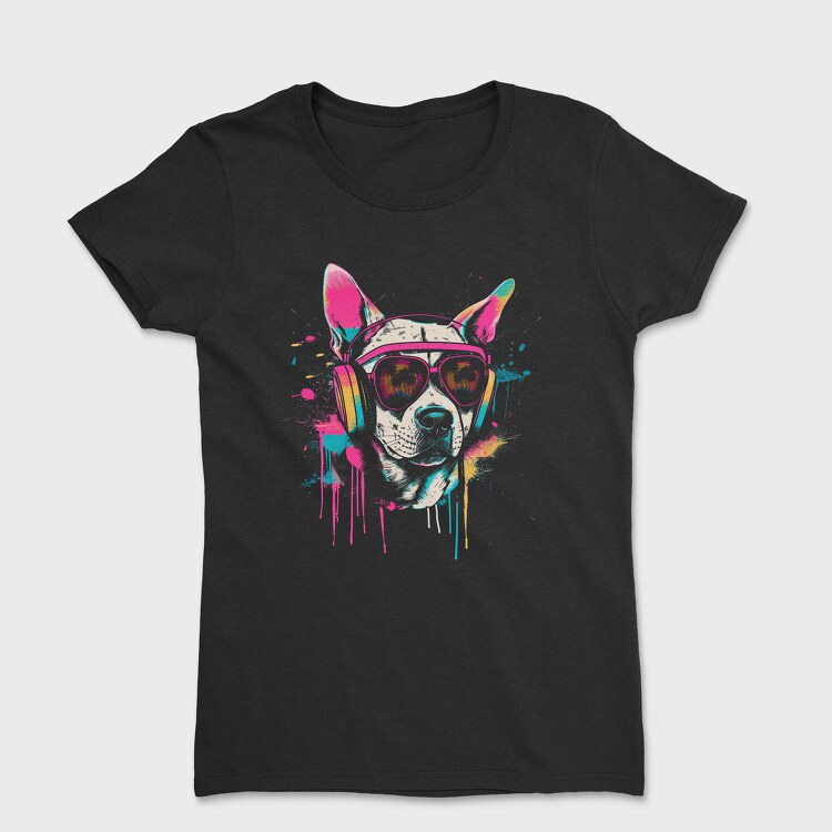 Hip Dog With Headphones Summer Dj, Tricou Femei