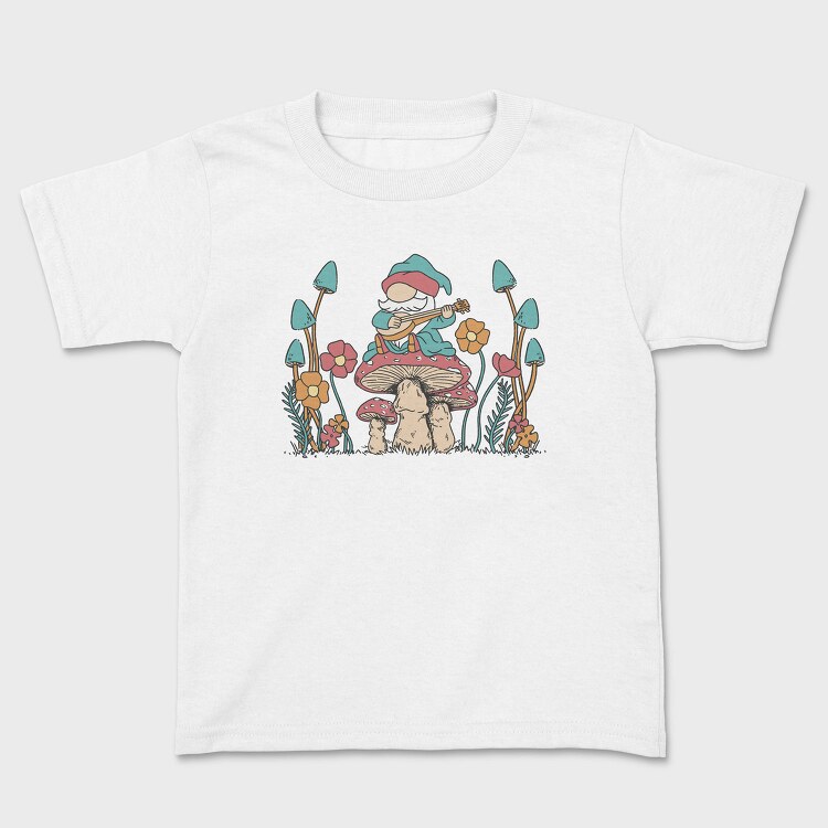 Hippie Gnome On Mushroom Banjo Cottagecore, Tricou Copii