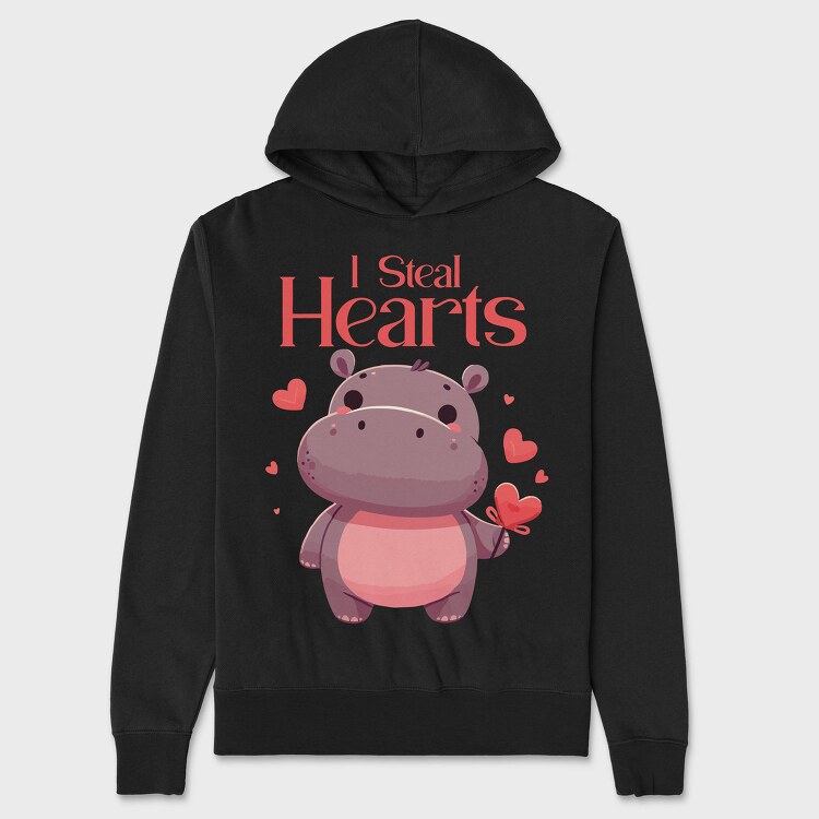 Hippo Heart Valentine, Hanorac Oversize Barbati (Unisex)