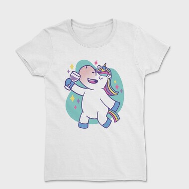 Wine Unicorn Cartoon Drinking, Tricou Femei