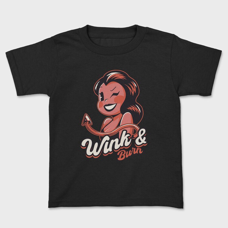 Winking Devil Pun Cartoon Girl Halloween, Tricou Copii