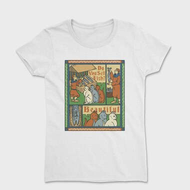 Medieval Cat Animal Painting Asking For Fish, Tricou Femei