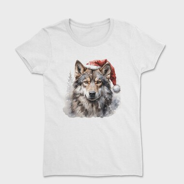 Wolf In Santa Hat Christmas Tote, Tricou Femei